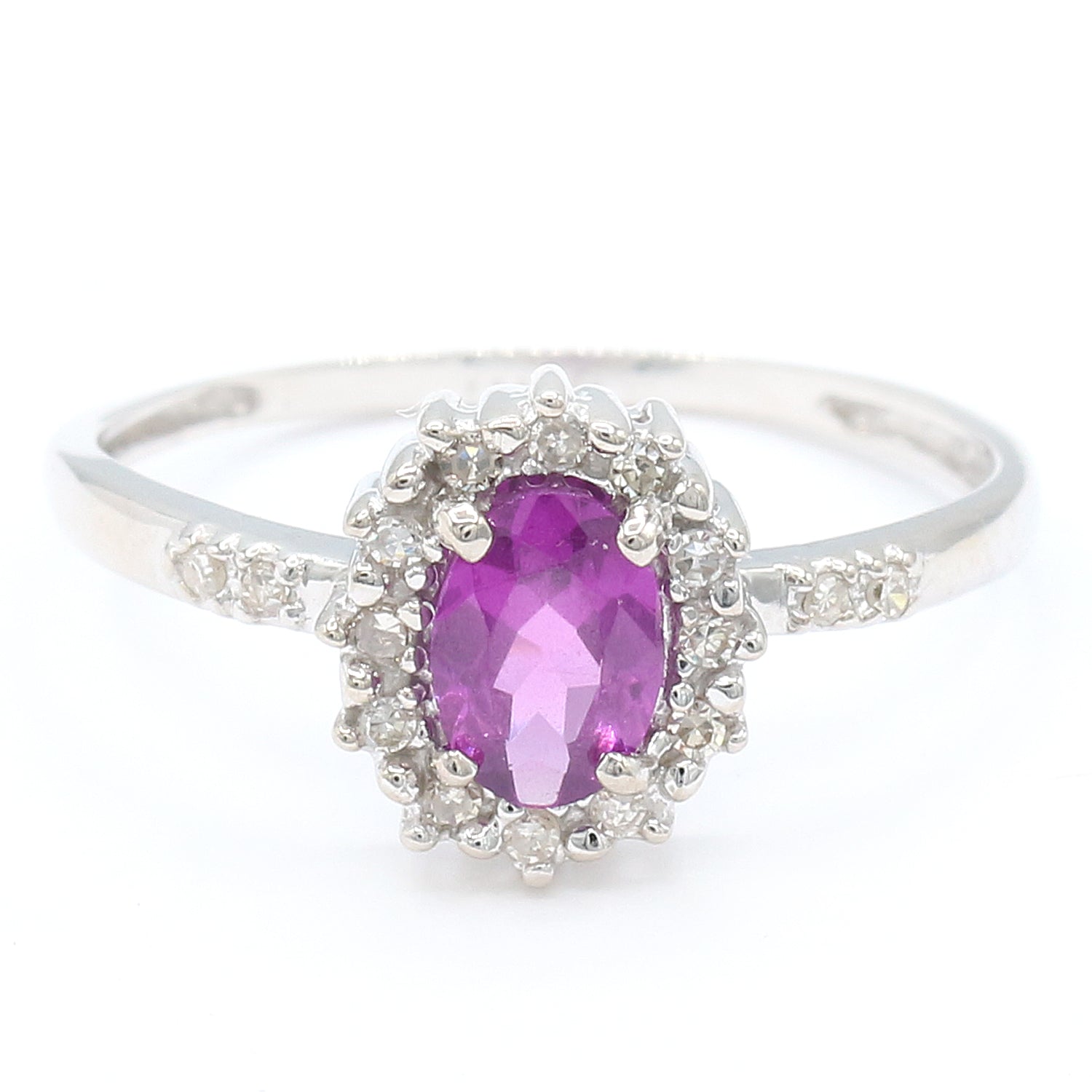 Golden Jewel 14K White Gold 0.97ctw Color Change Purple Garnet & Diamond Halo Ring