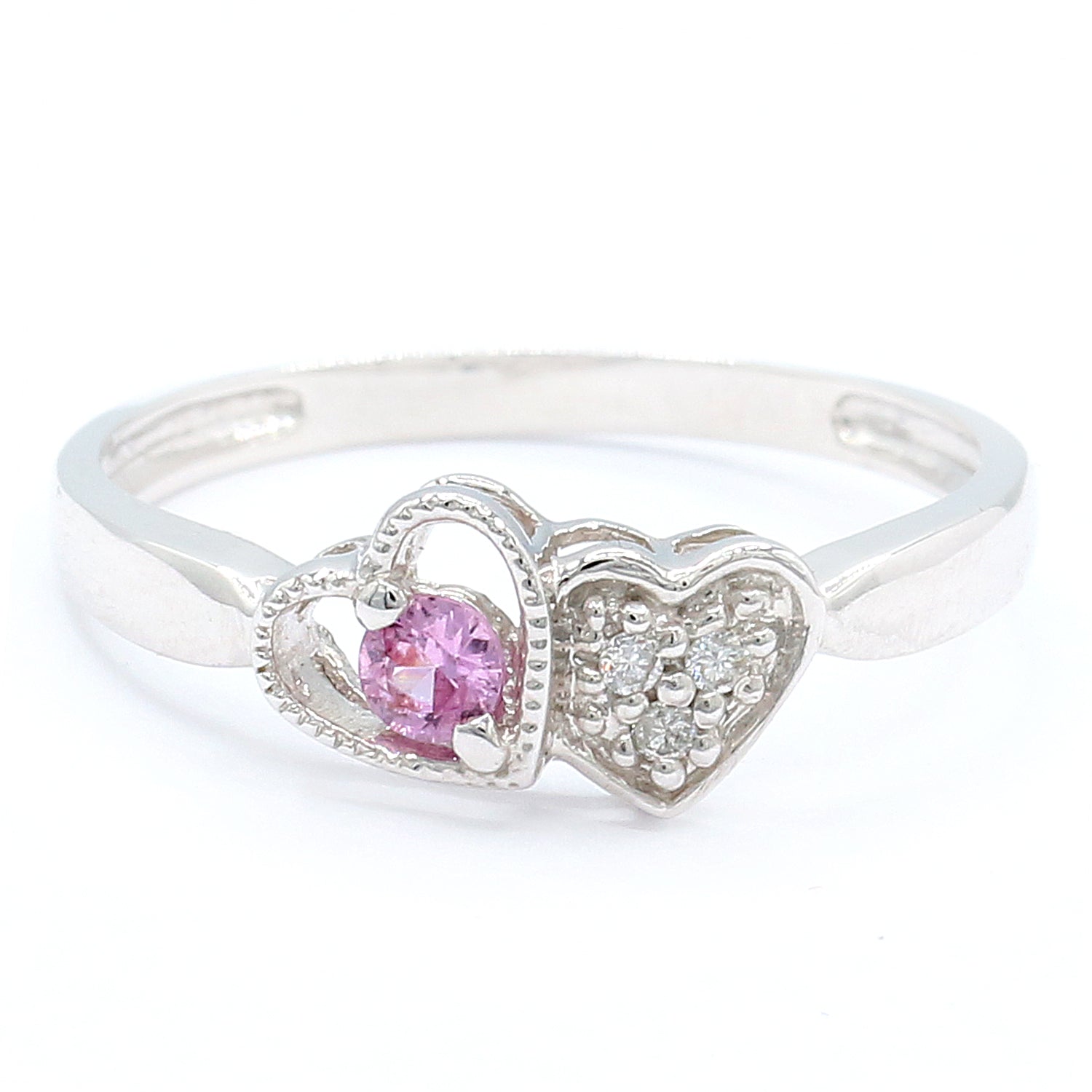 Golden Jewel 14K White Gold 0.18ctw Pink Sapphire & Diamond Double Heart Ring
