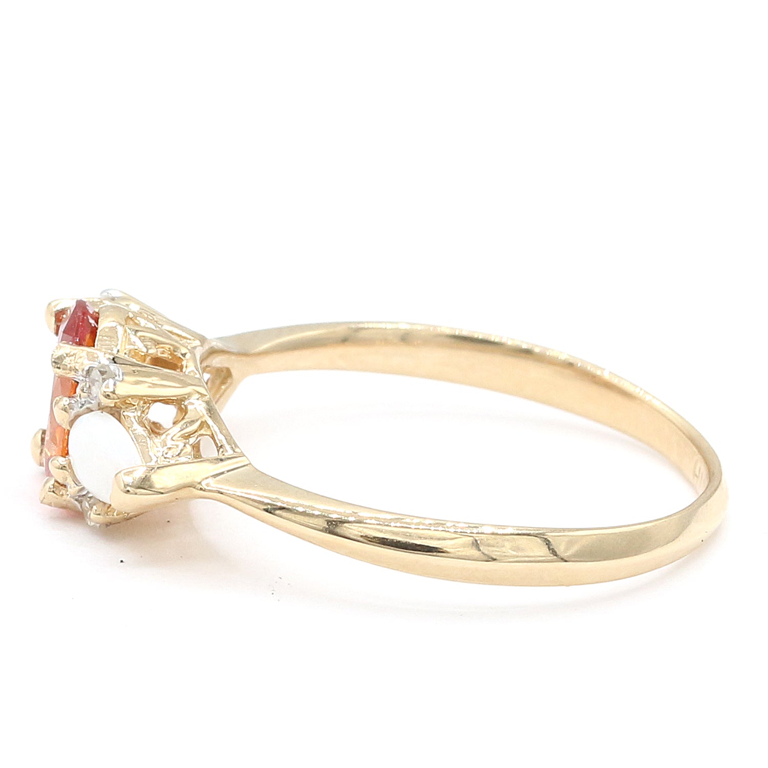 Golden Jewel 14K Yellow Gold Fire Opal, White Opal & Diamond Ring