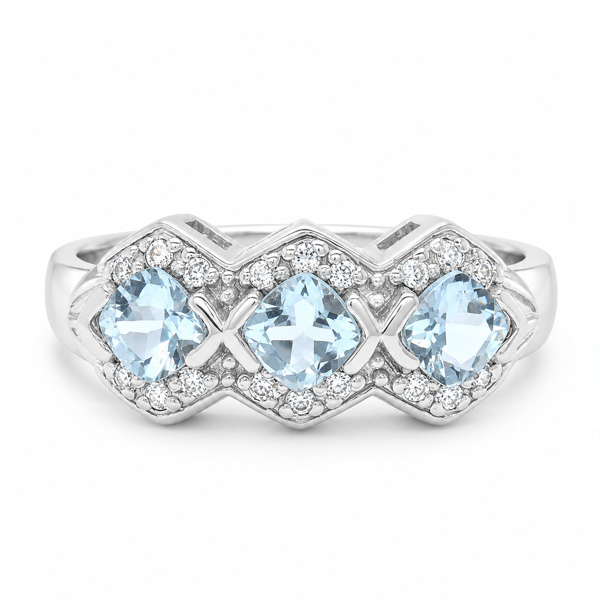 Michael's Classics Aquamarine Three Stone Ring