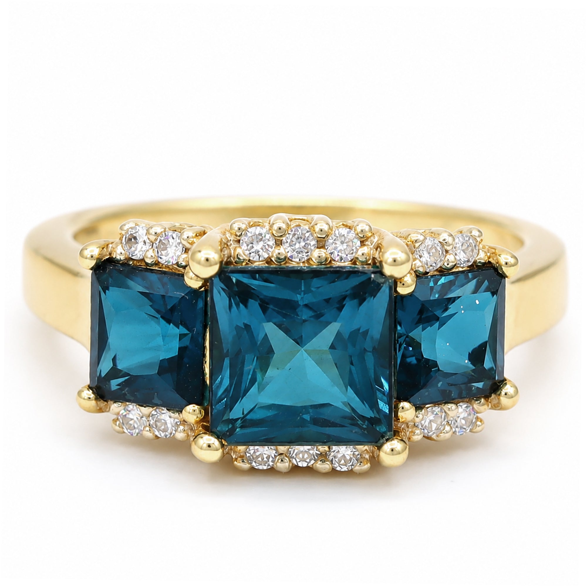 Michael's Classics Indigo Blue Quartz Three Stone Ring