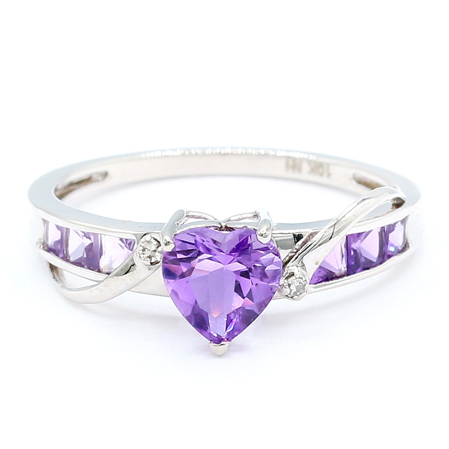 Golden Jewel 10K White Gold 1.44ctw Amethyst & Diamond Heart Ring