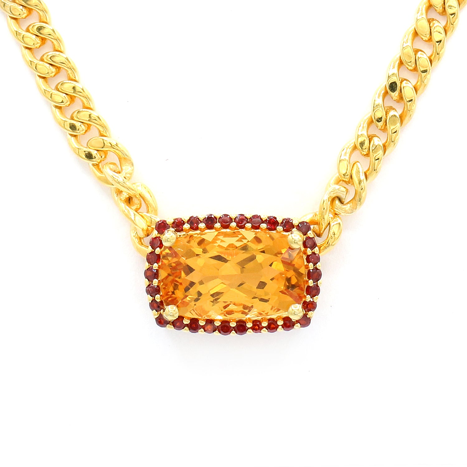 Hall of Jewels 8.35ctw Citrine & Garnet Curb Link Chain Necklace