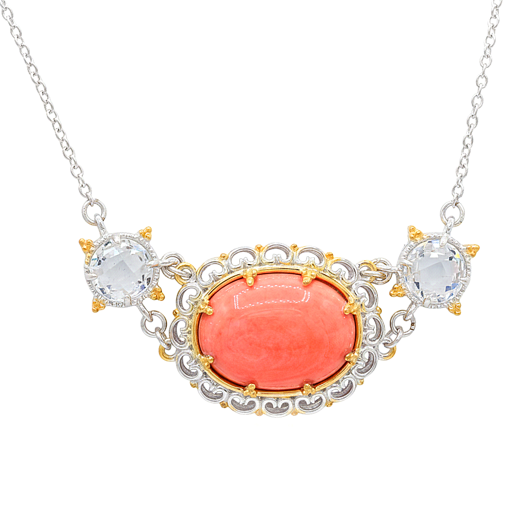 Gems en Vogue 24K Palladium Silver Salmon Coral & Clear Quartz Necklace