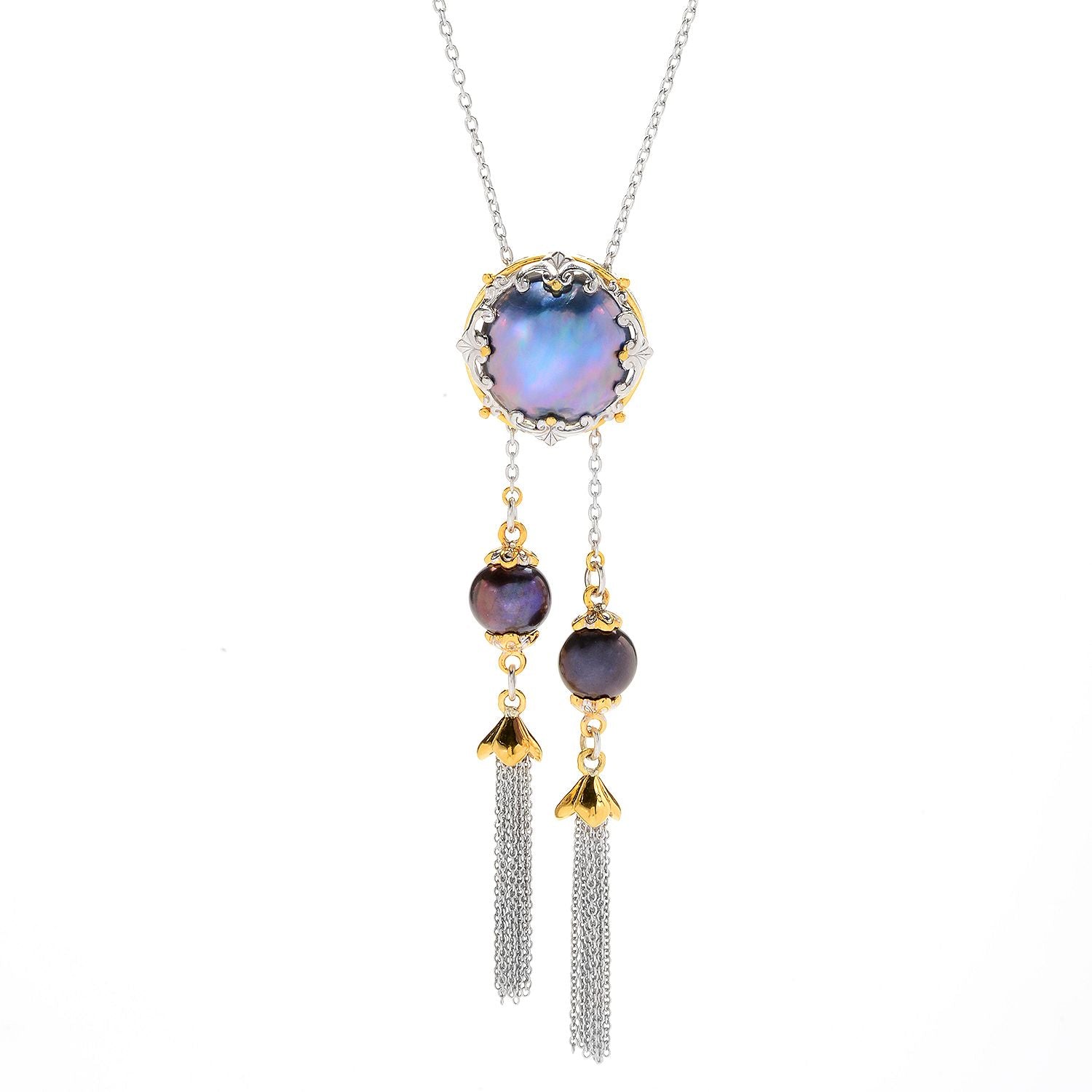 Gems en Vogue 24K Palladium Silver Peacock Mabe Pearl Bolo Necklace