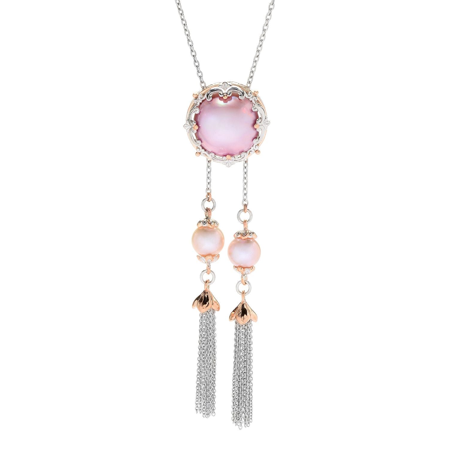 Gems en Vogue 18K Palladium Silver Pink Mabe Pearl Bolo Necklace