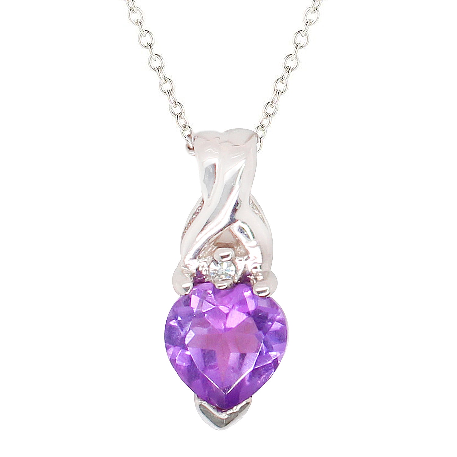 Golden Jewel 14K White Gold 0.51ctw Heart Shape Amethyst & Diamond Heart Pendant