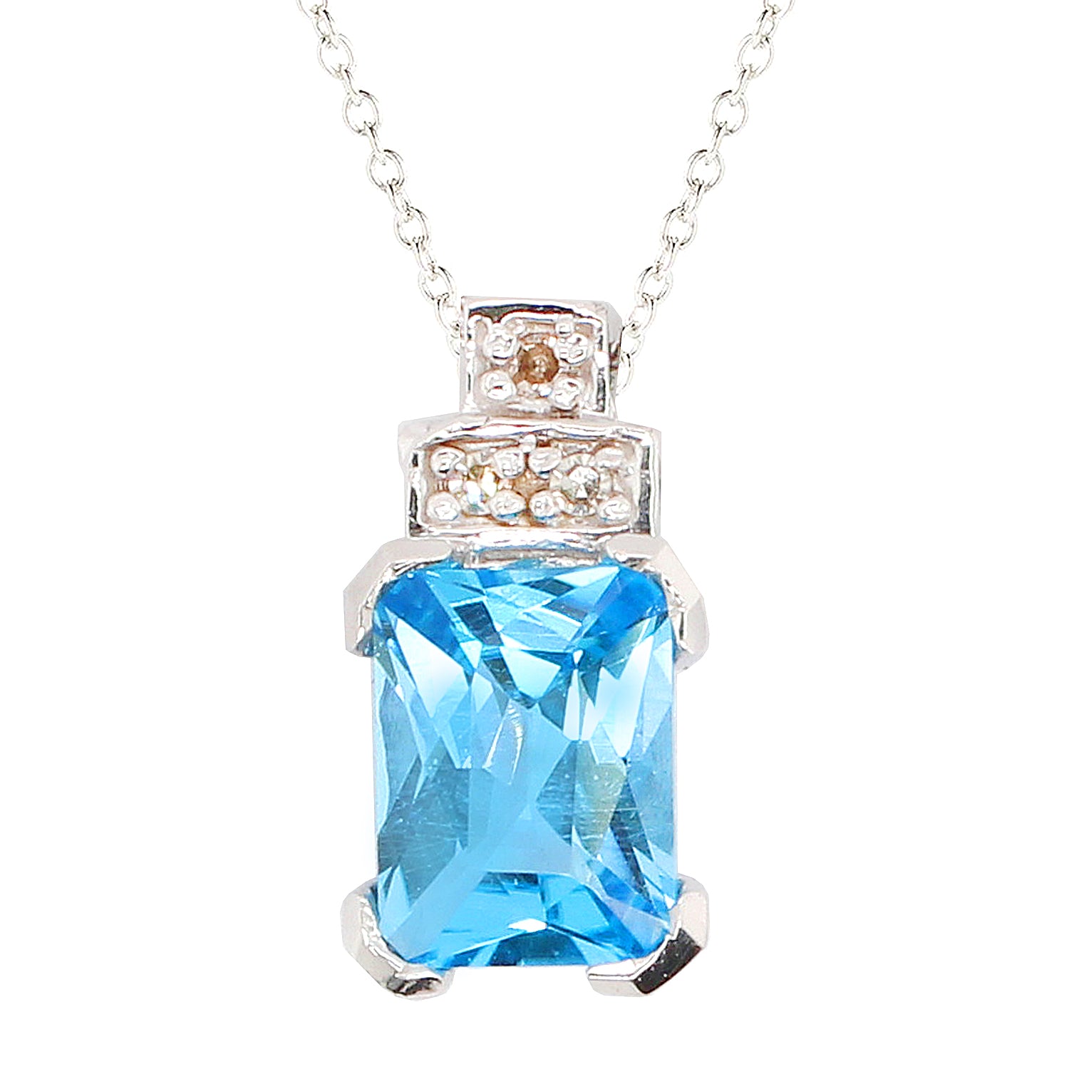 Golden Jewel 10K White Gold Choice of Gemstone & Diamond Pendant