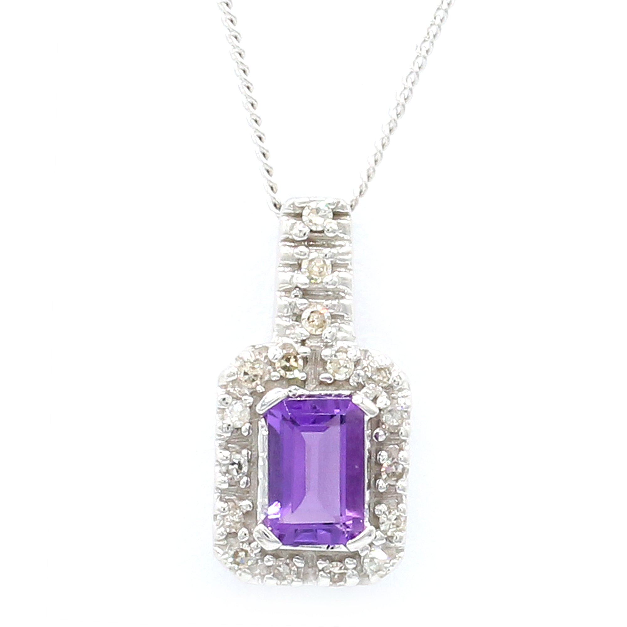 Golden Jewel 14K White Gold 0.58ctw Amethyst & Diamond Pendant