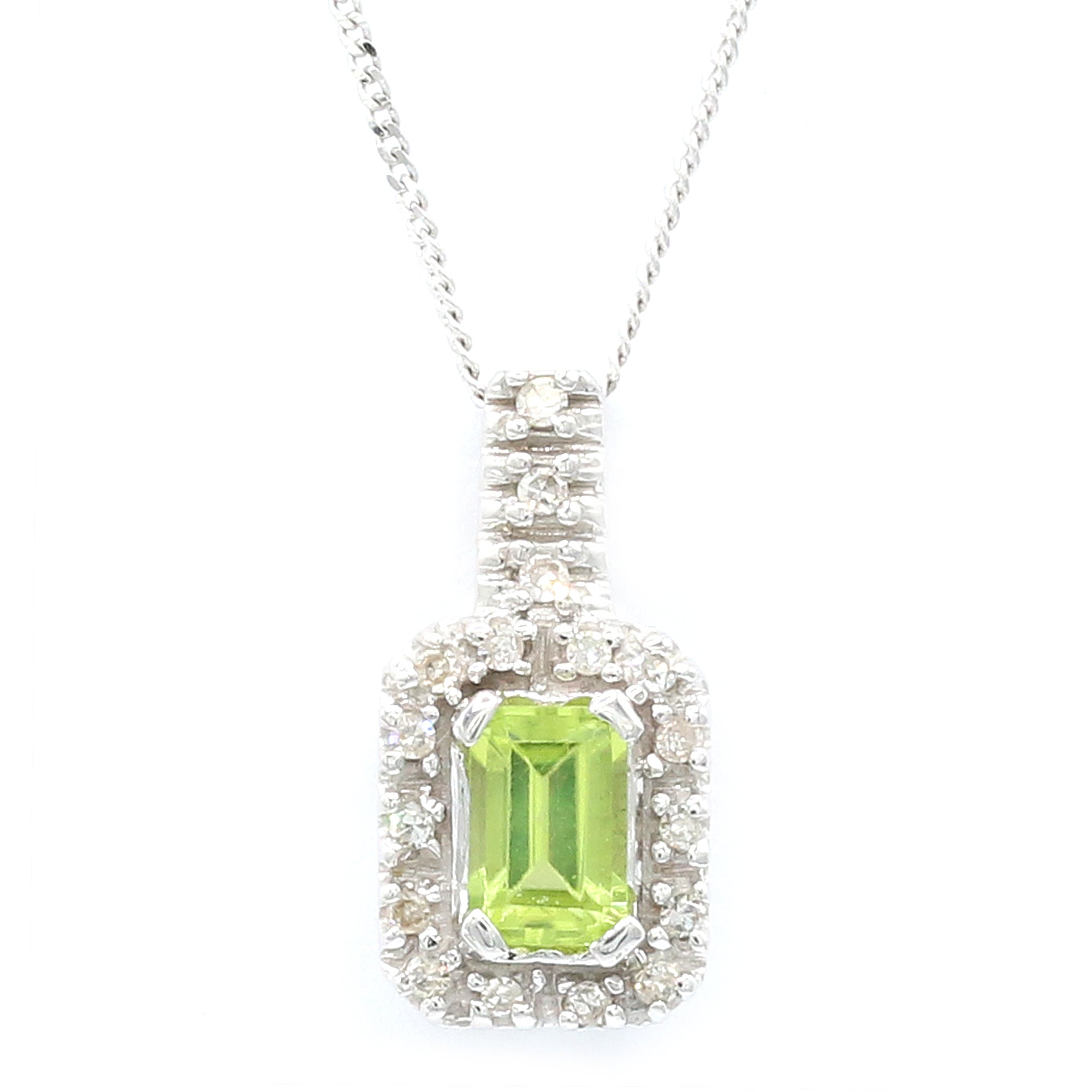Golden Jewel 14K White Gold 0.78ctw Peridot & Diamond Pendant