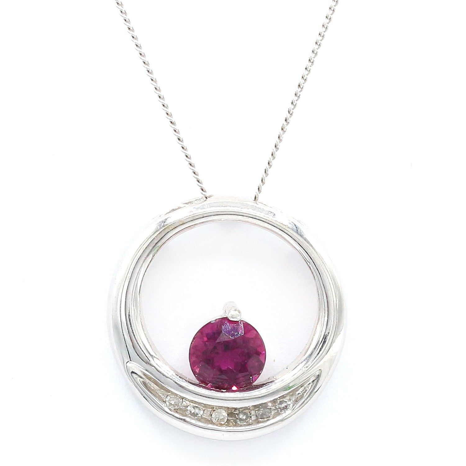 Golden Jewel 10K White Gold 0.91ctw Rubellite & Diamond Pendant