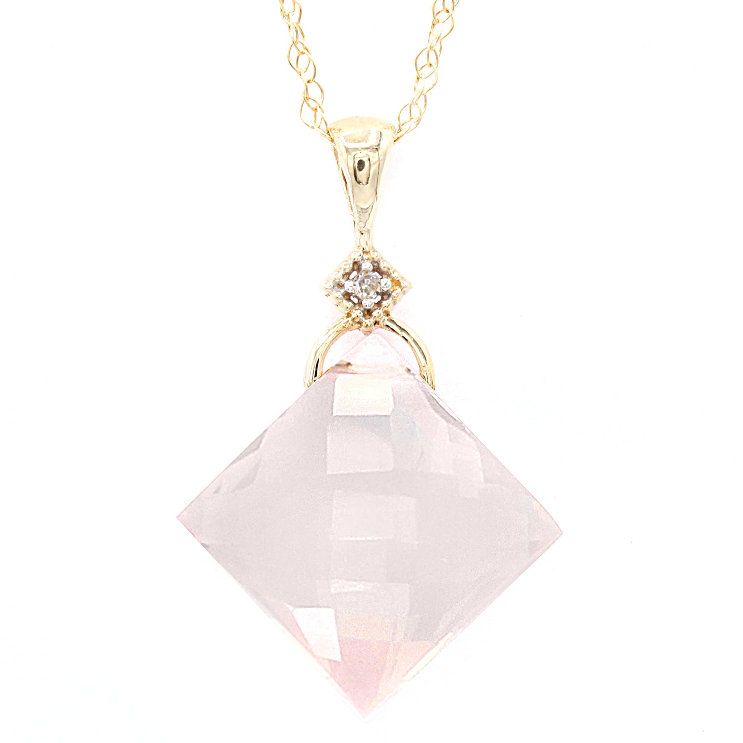 Golden Jewel 14K Yellow Gold Rose Quartz & Diamond Drop Pendant