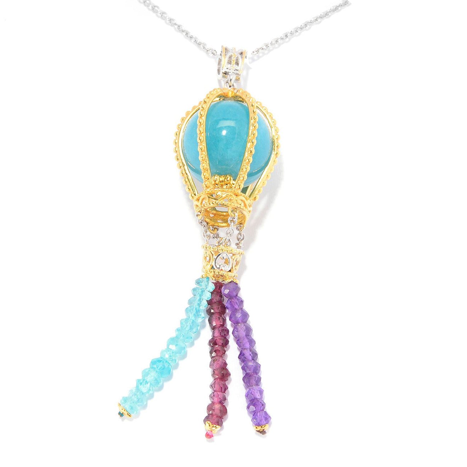 Gems en Vogue Aquamarine Bead & Multi Gemstones Hot Air Balloon Pendant