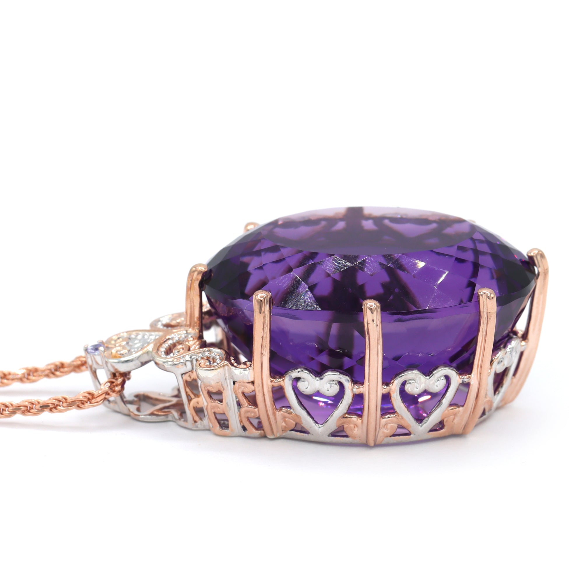 Couture Gems One-of-a-kind 18K Palladium Silver 86.17ctw Tanzanian Amethyst & White Zircon Honker Pendant