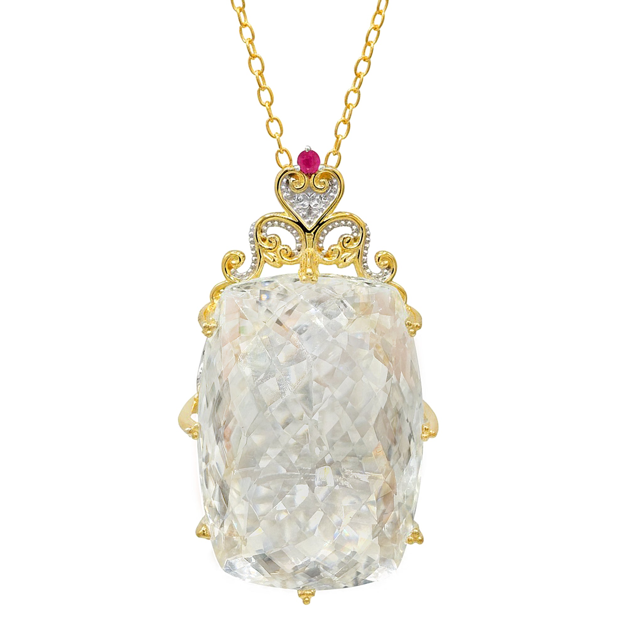 Gems en Vogue One-of-a-Kind 70.03ctw Clear Quartz & Ruby Honker Pendant