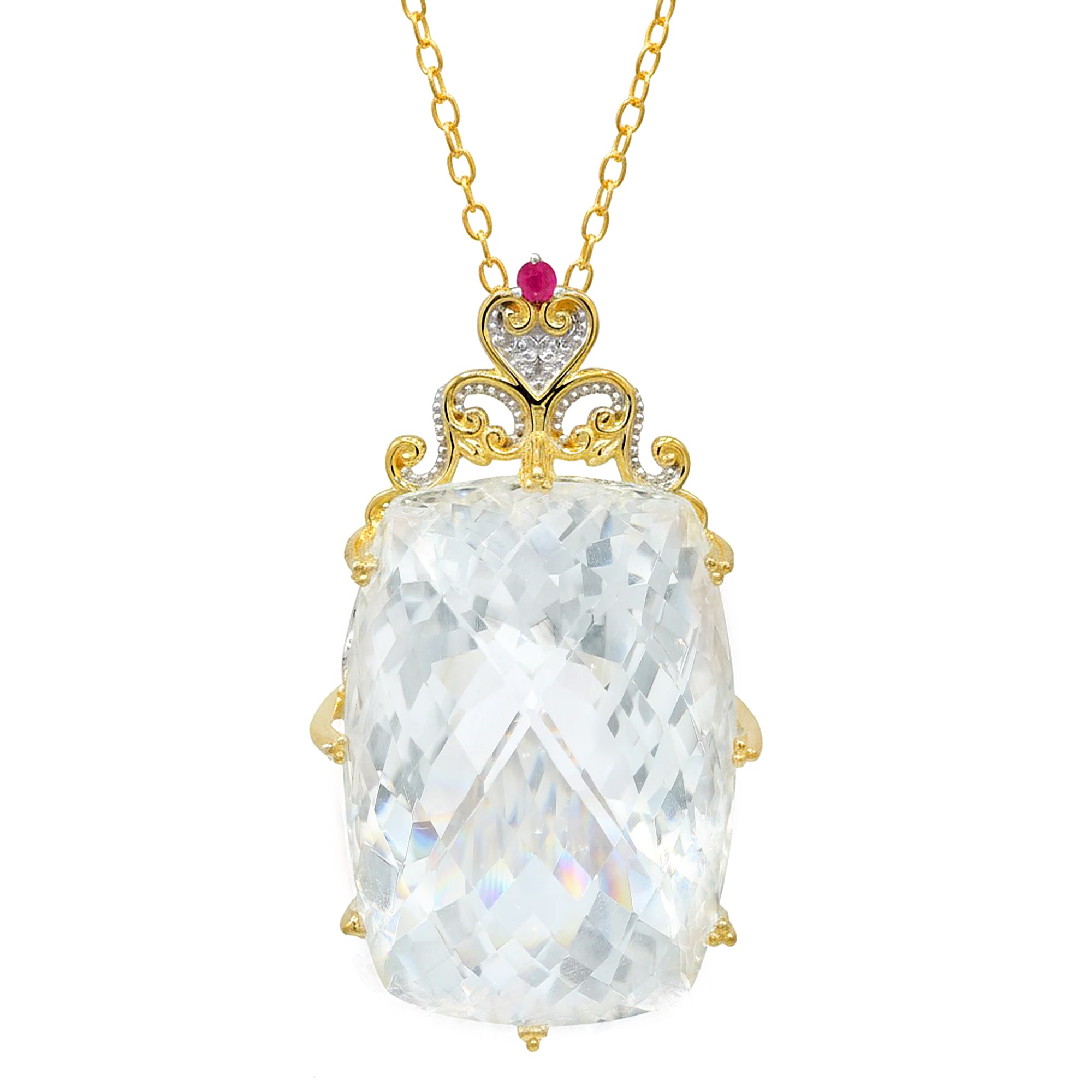 Gems en Vogue 24K Palladium Silver 70.03ctw Clear Quartz & Ruby Honker Pendant