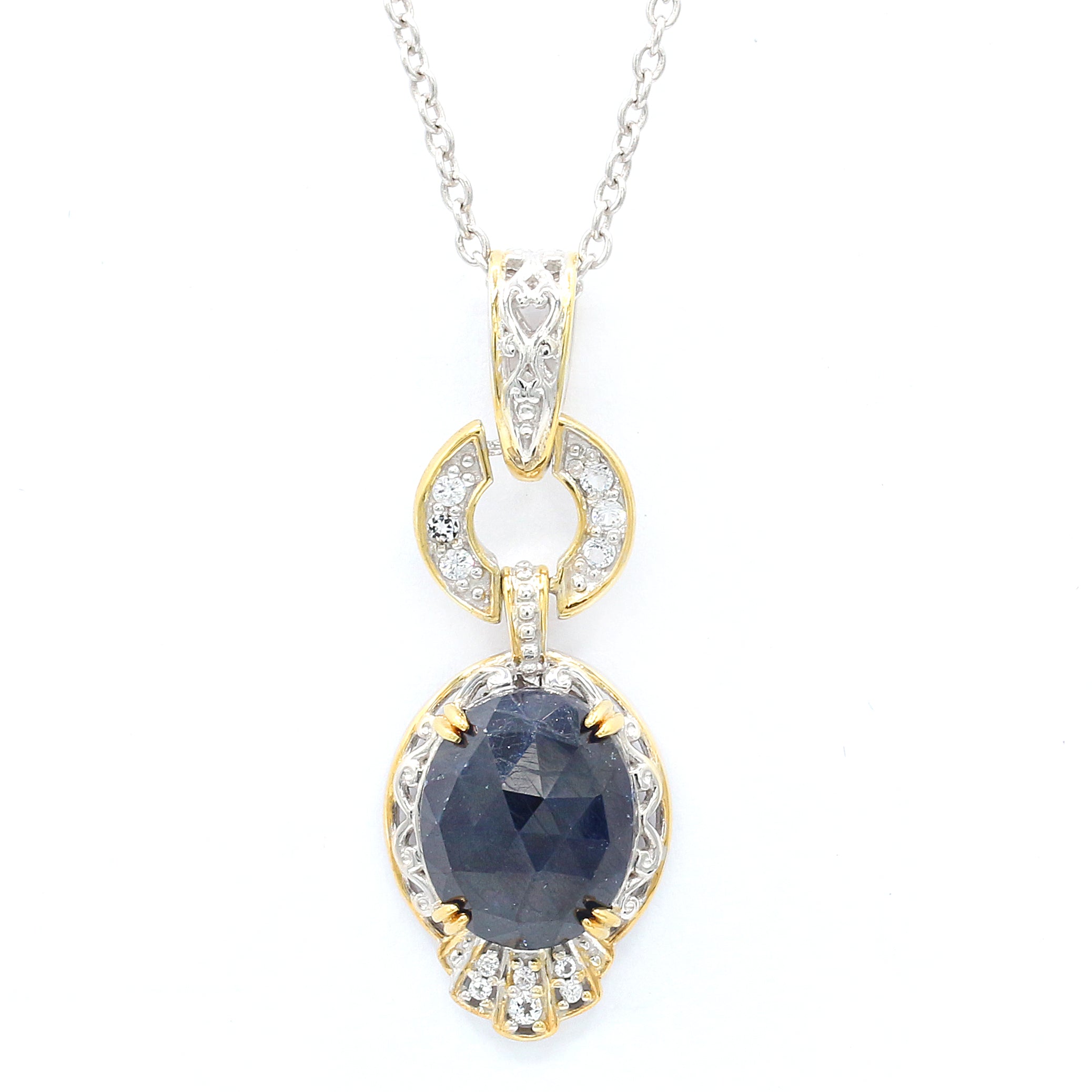 Gems en Vogue 6.45ctw Rose Cut Blue Sapphire & White Zircon Pendant
