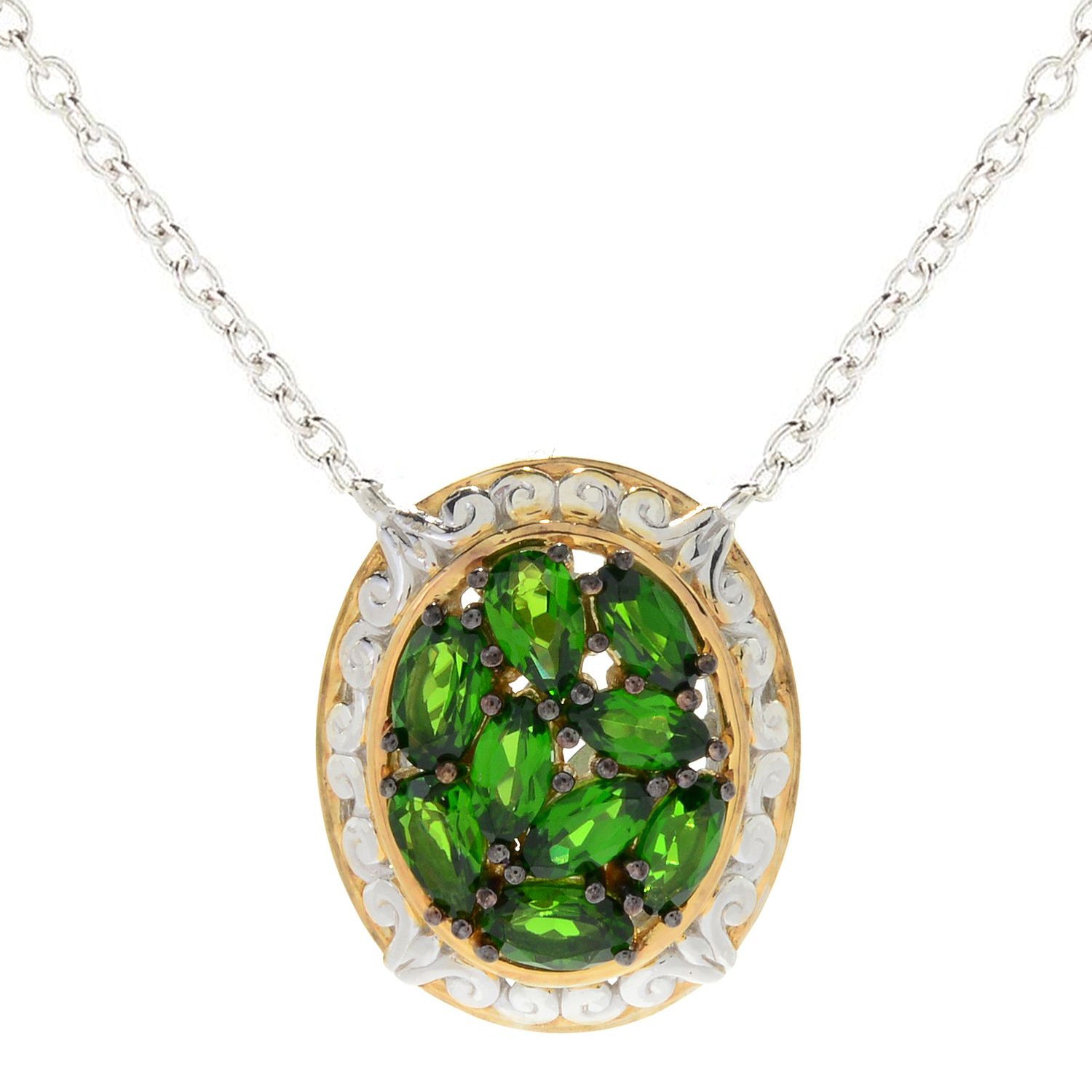 Gems en Vogue 2.14ctw Multi Shape Chrome Diopside Cluster Pendant