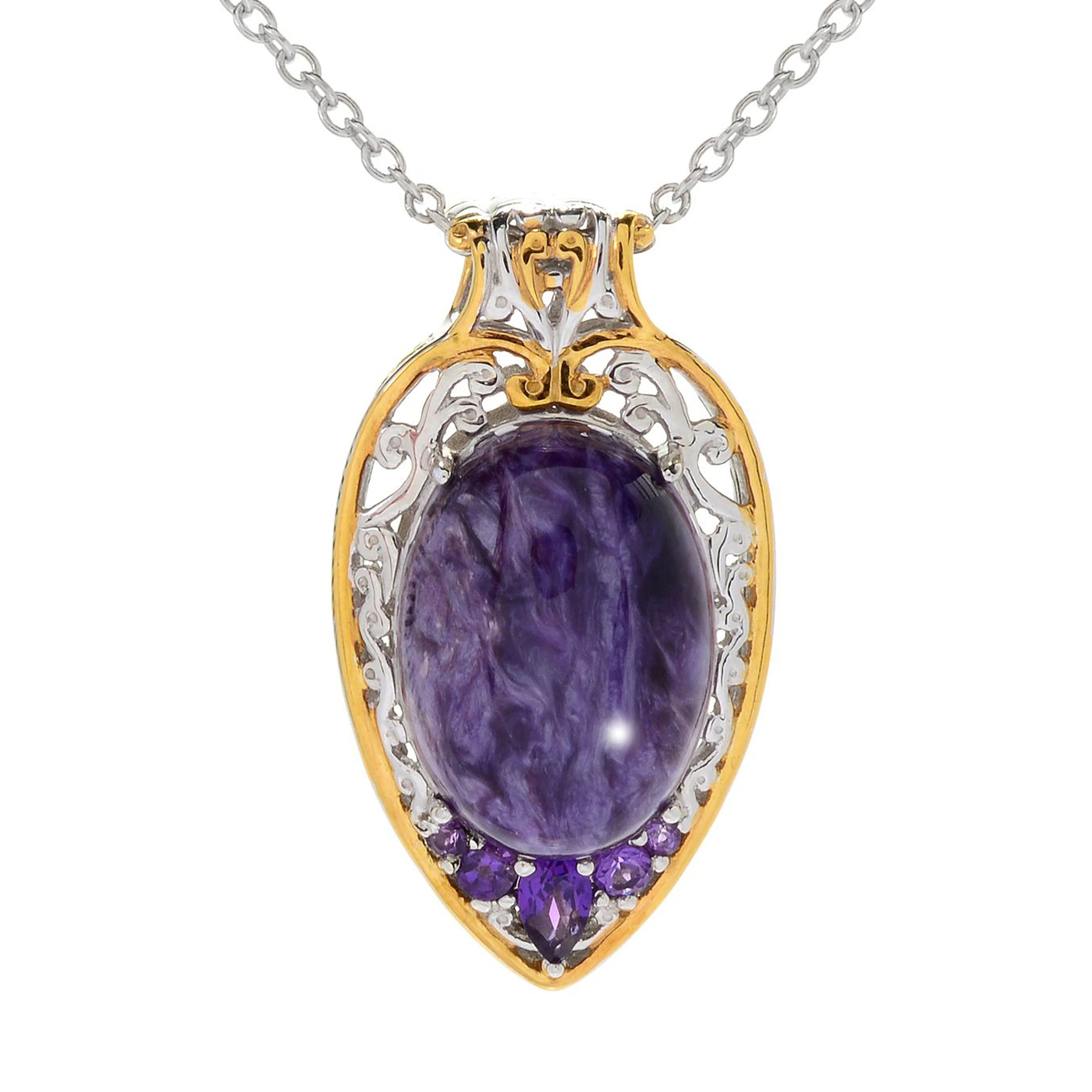 Gems en Vogue Charoite & Amethyst Heart Shaped Pendant