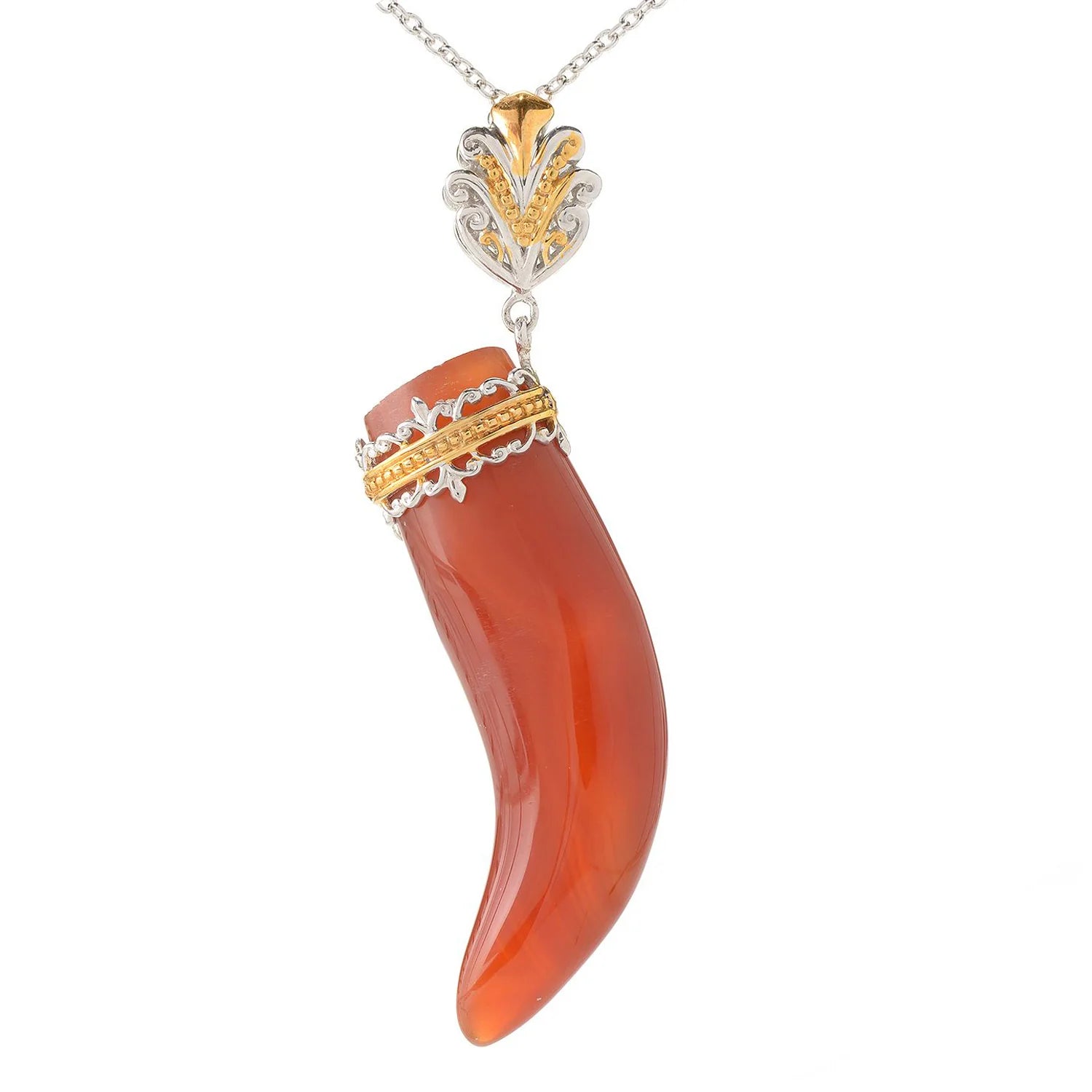 Gems en Vogue 49.20ctw Carved Carnelian Italian Horn Pendant