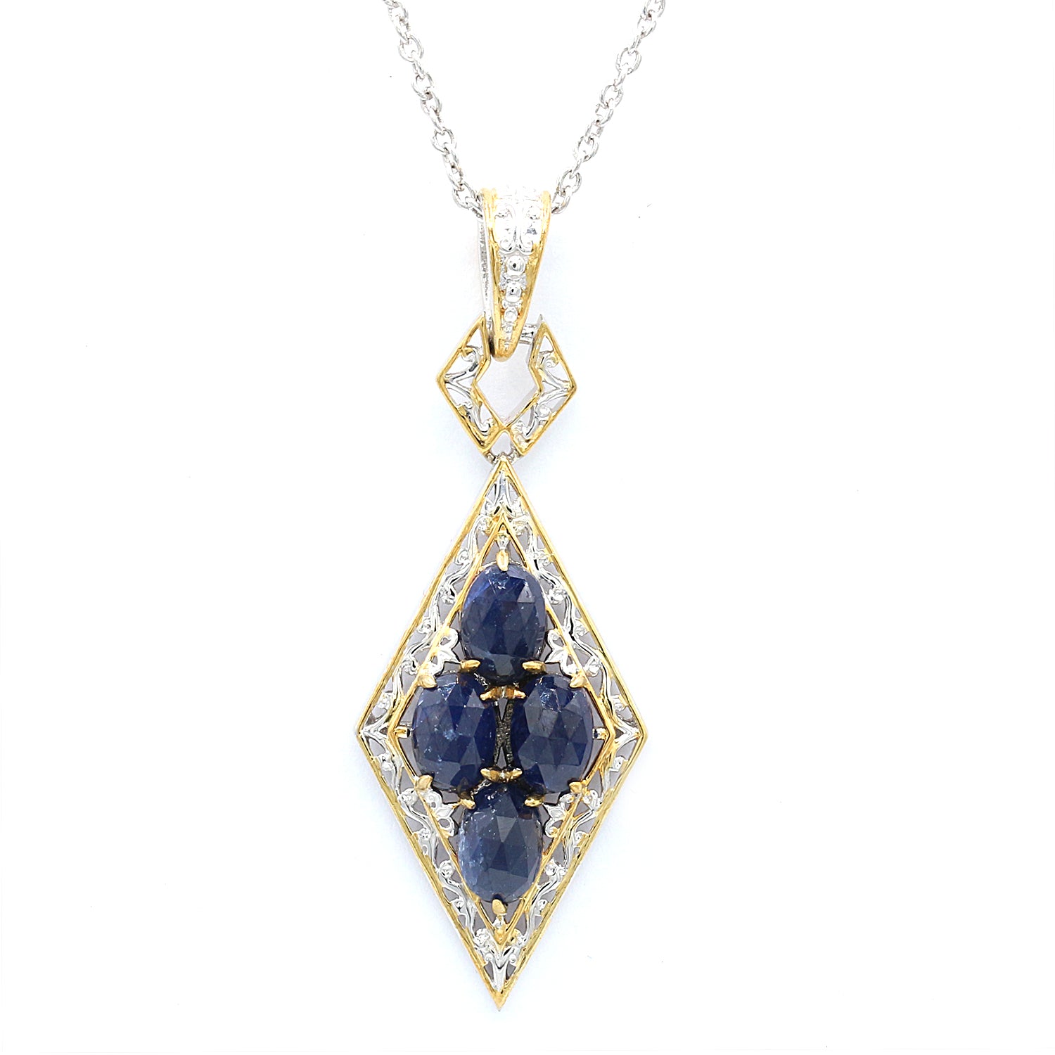 Gems en Vogue 4.04ctw Rose Cut Blue Sapphire Pendant