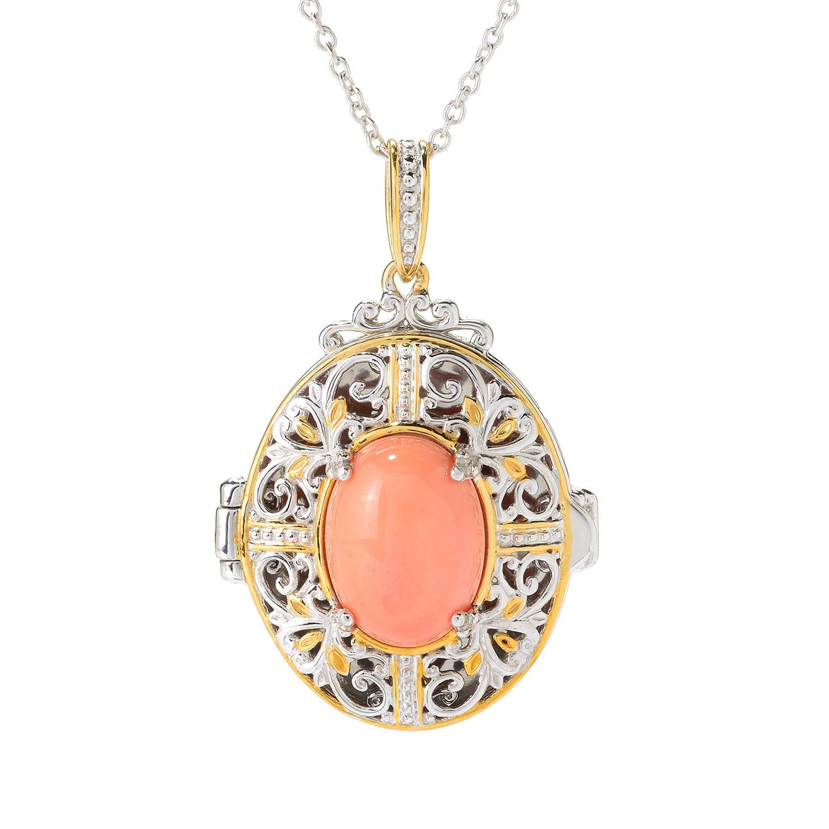 Gems en Vogue 24K Palladium Silver Salmon Coral Locket Pendant