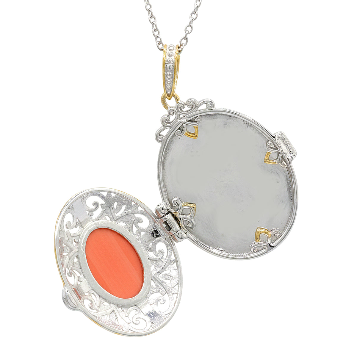 Gems en Vogue 24K Palladium Silver Salmon Coral Locket Pendant