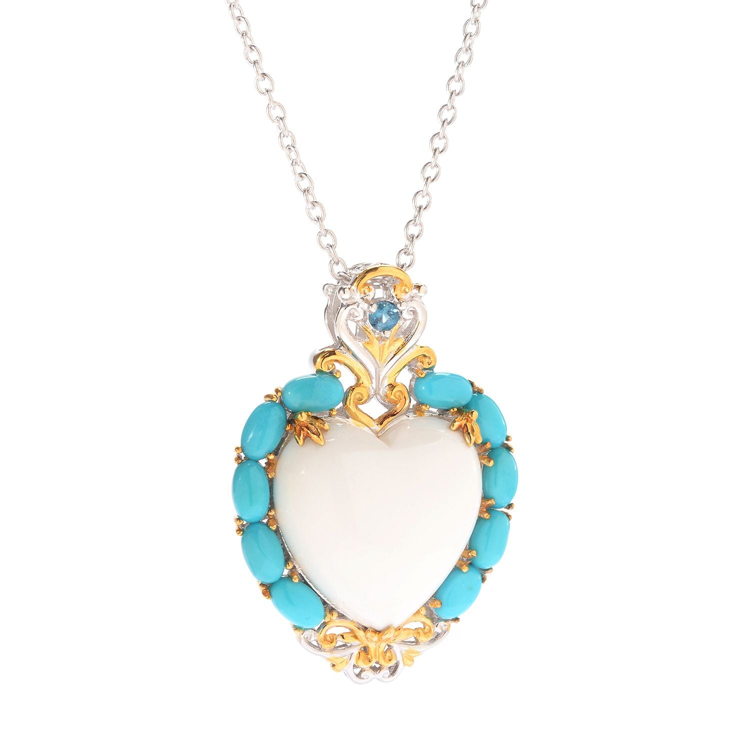 Gems en Vogue White Coral, Sleeping Beauty Turquoise & London Blue Topaz Heart Pendant