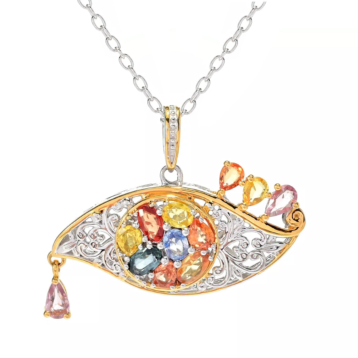 Gems en Vogue 2.20ctw Pastel Multi Sapphire Evil Eye Pendant