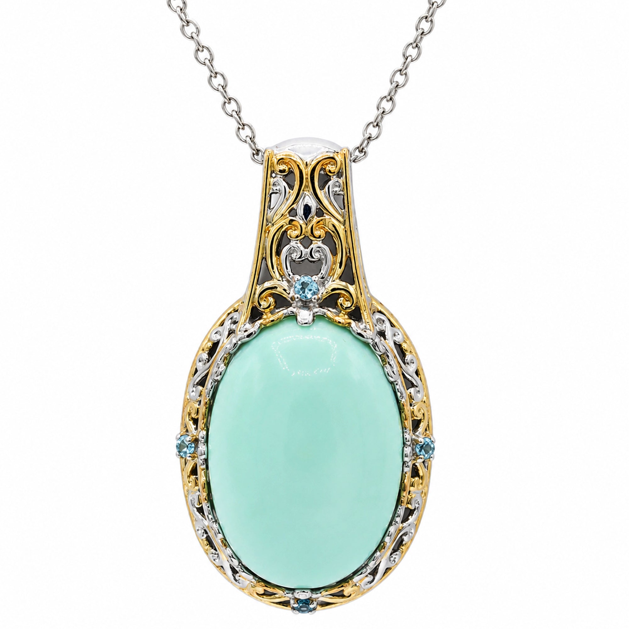 Pendentif Plume avec Opale Bleue Paon et Pierres Multiples Gems en Vogue