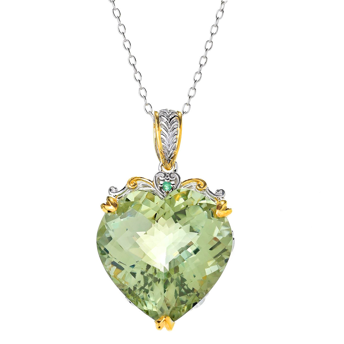 Gems en Vogue 45.12ctw Prasiolite & Emerald Heart Honker Pendant