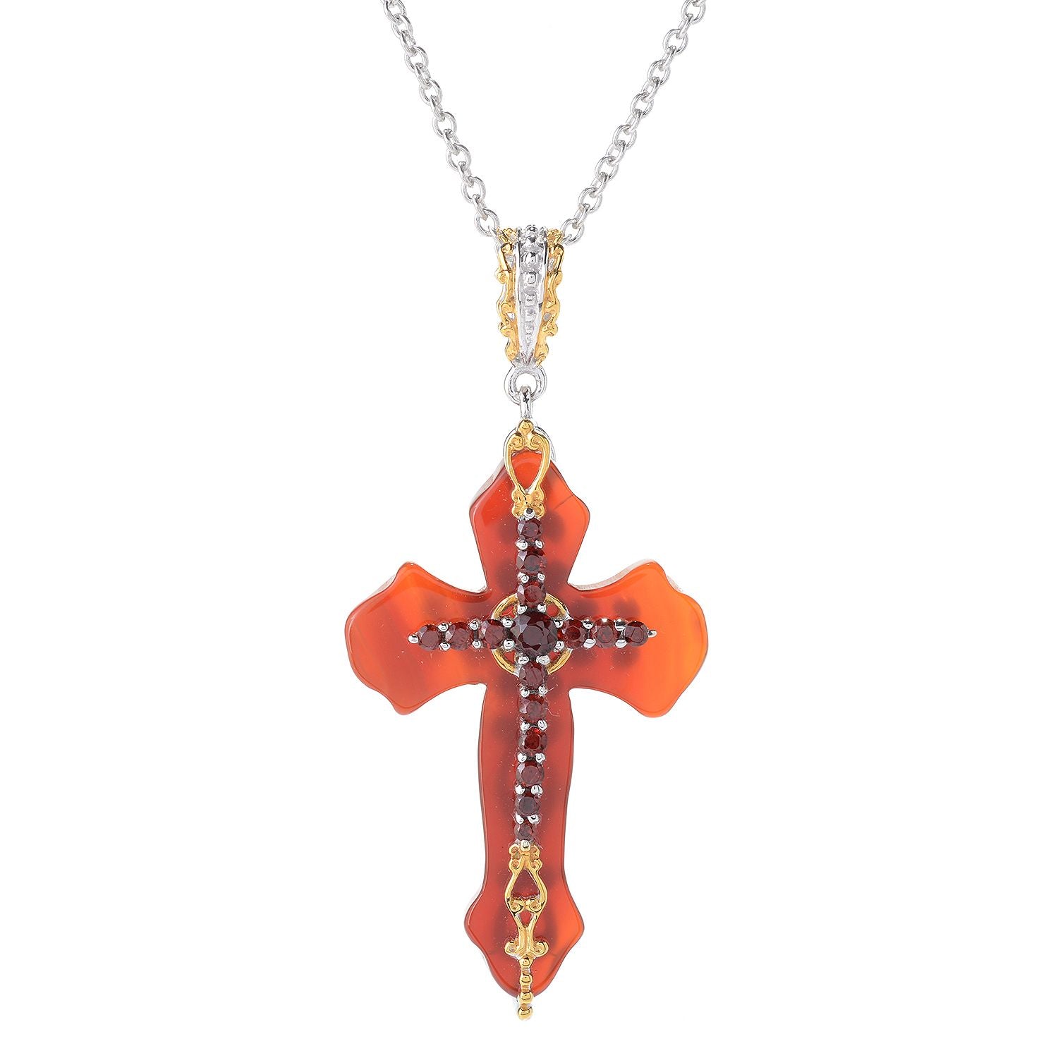 Gems en Vogue Red Agate & Garnet Cross Pendant