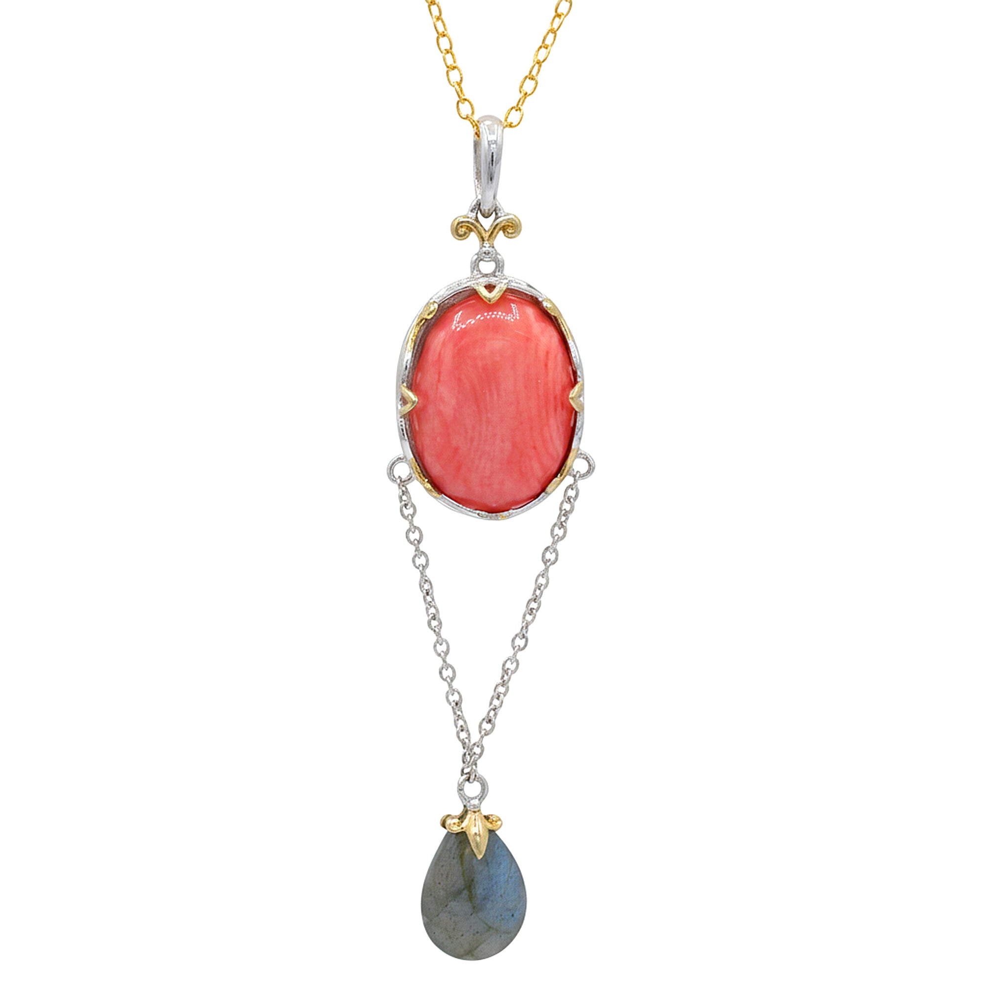 Gems en Vogue One-of-a-Kind 24K Palladium Silver Salmon Coral & Labradorite Pendant
