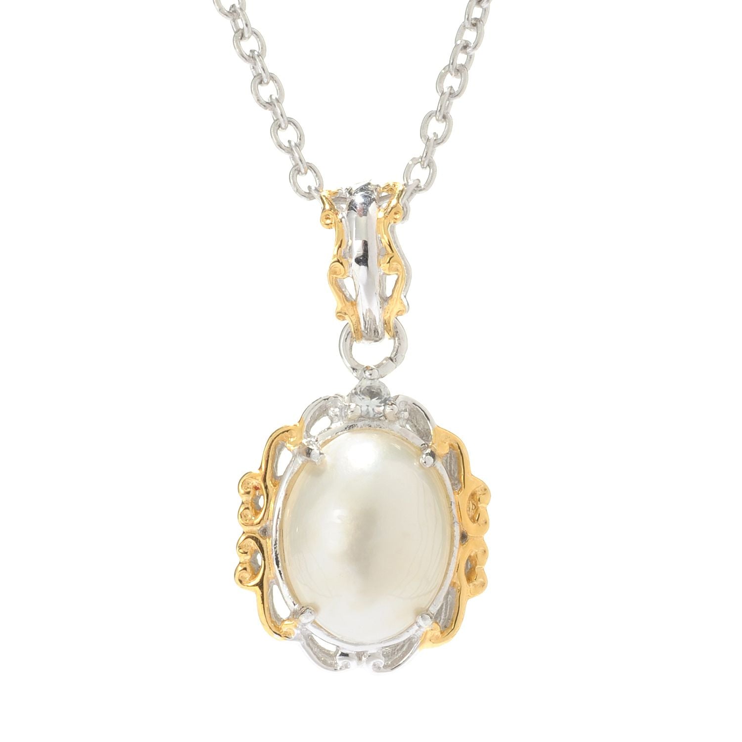 Gems en Vogue White Mabe Pearl & Topaz June Birthstone Pendant