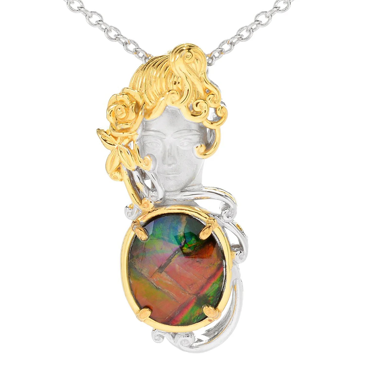 Gems en Vogue Ammolite Lady Portrait Pendant