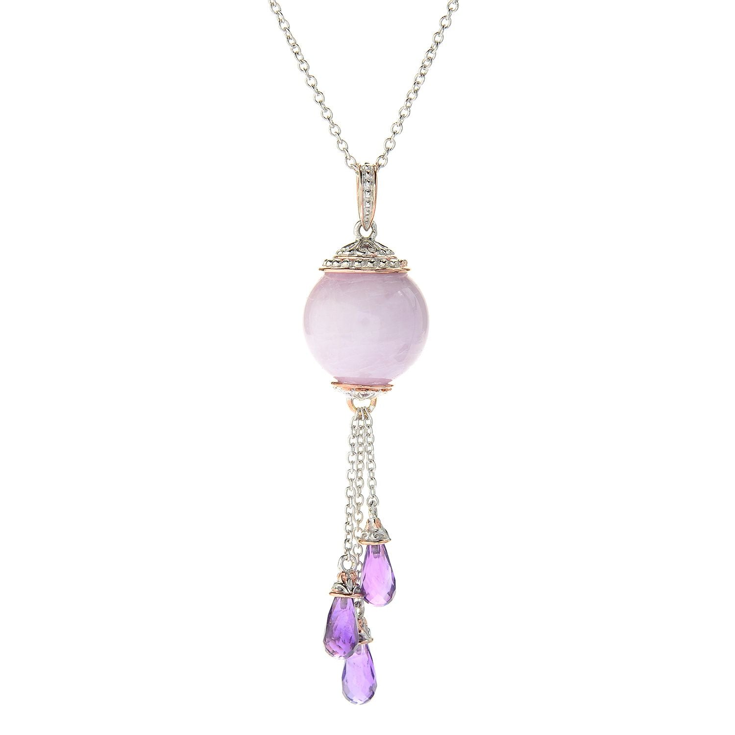 Gems en Vogue 18K Palladium Silver Kunzite Bead & Amethyst Pendant