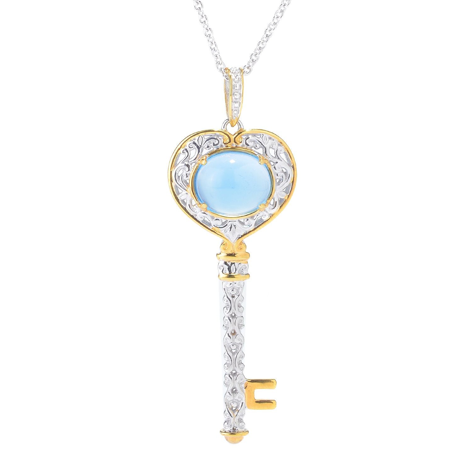 Gems en Vogue Pink or Aqua Chalcedony Key Pendant