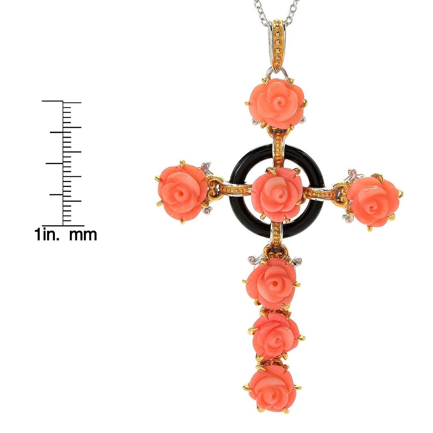 Gems en Vogue Italy Carved Coral Flower & Gemstone Cross Pendant