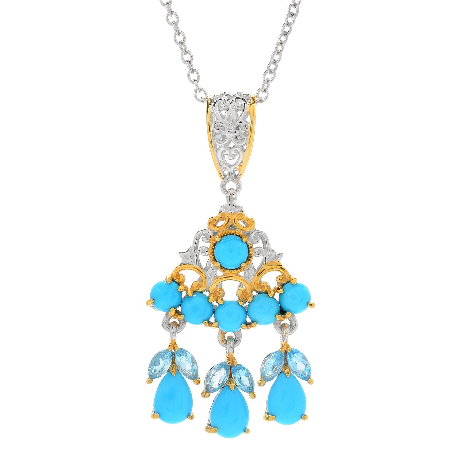 Gems en Vogue 24K Palladium Silver Sleeping Beauty Turquoise & Swiss Blue Topaz Pendant