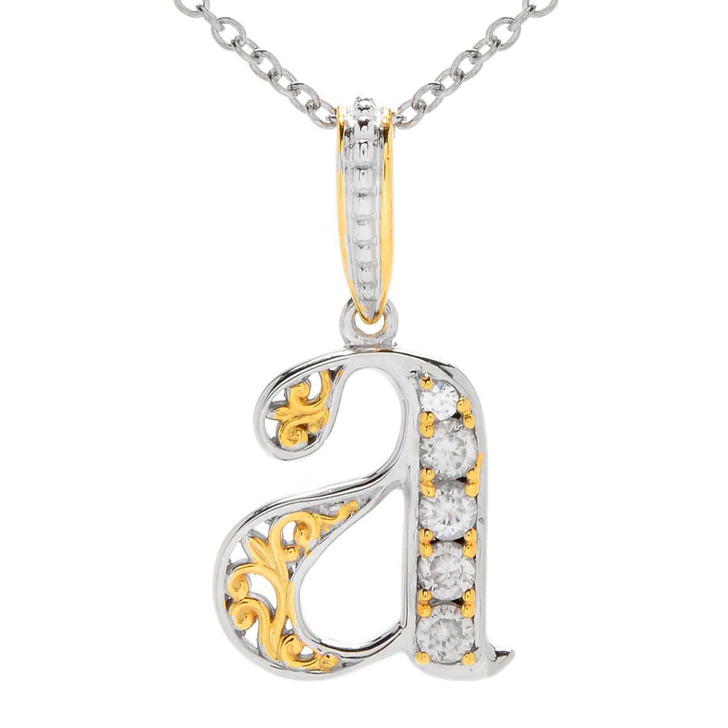 Gems en Vogue White Zircon 5-Stone Initial Pendant