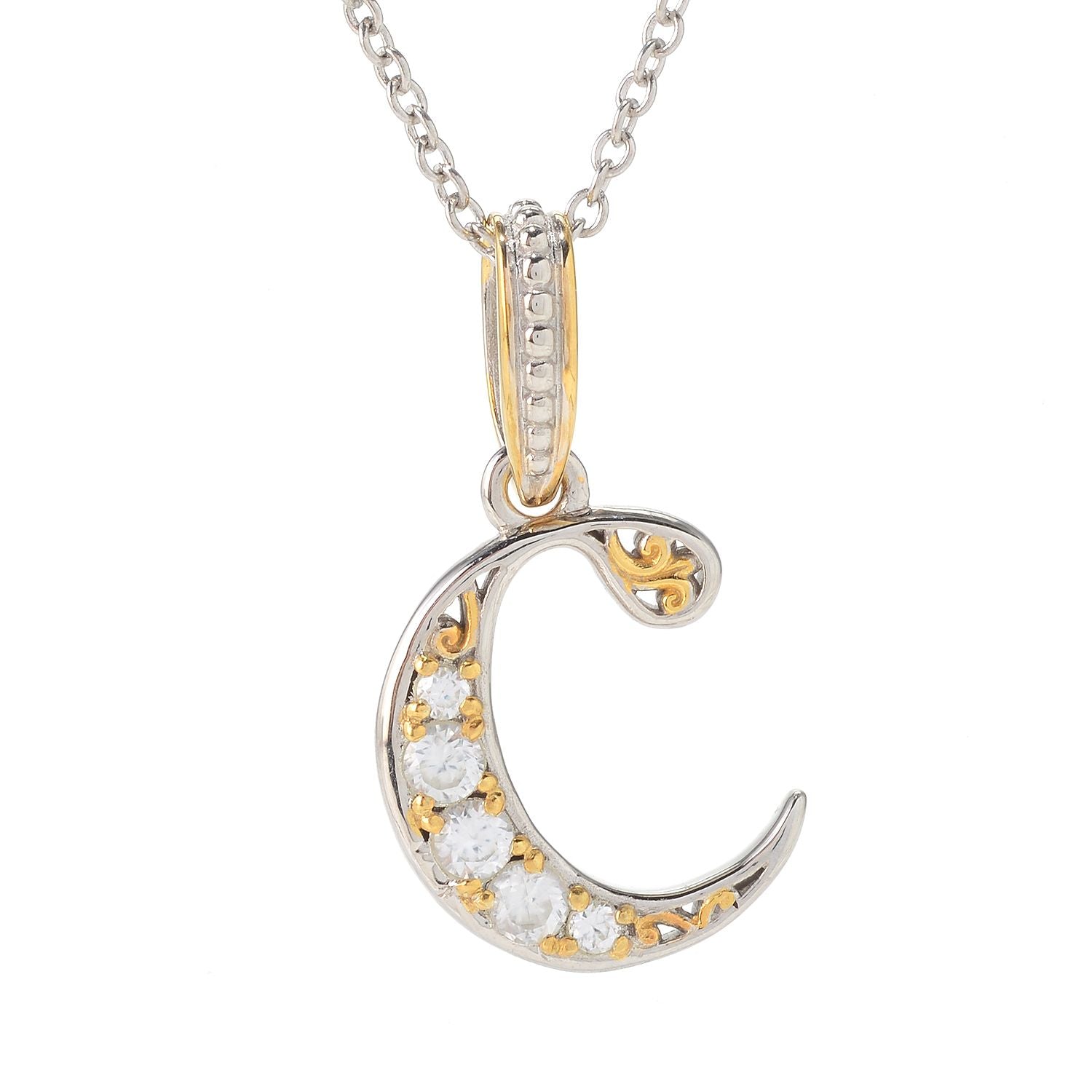 Gems en Vogue White Zircon 5-Stone Initial Pendant