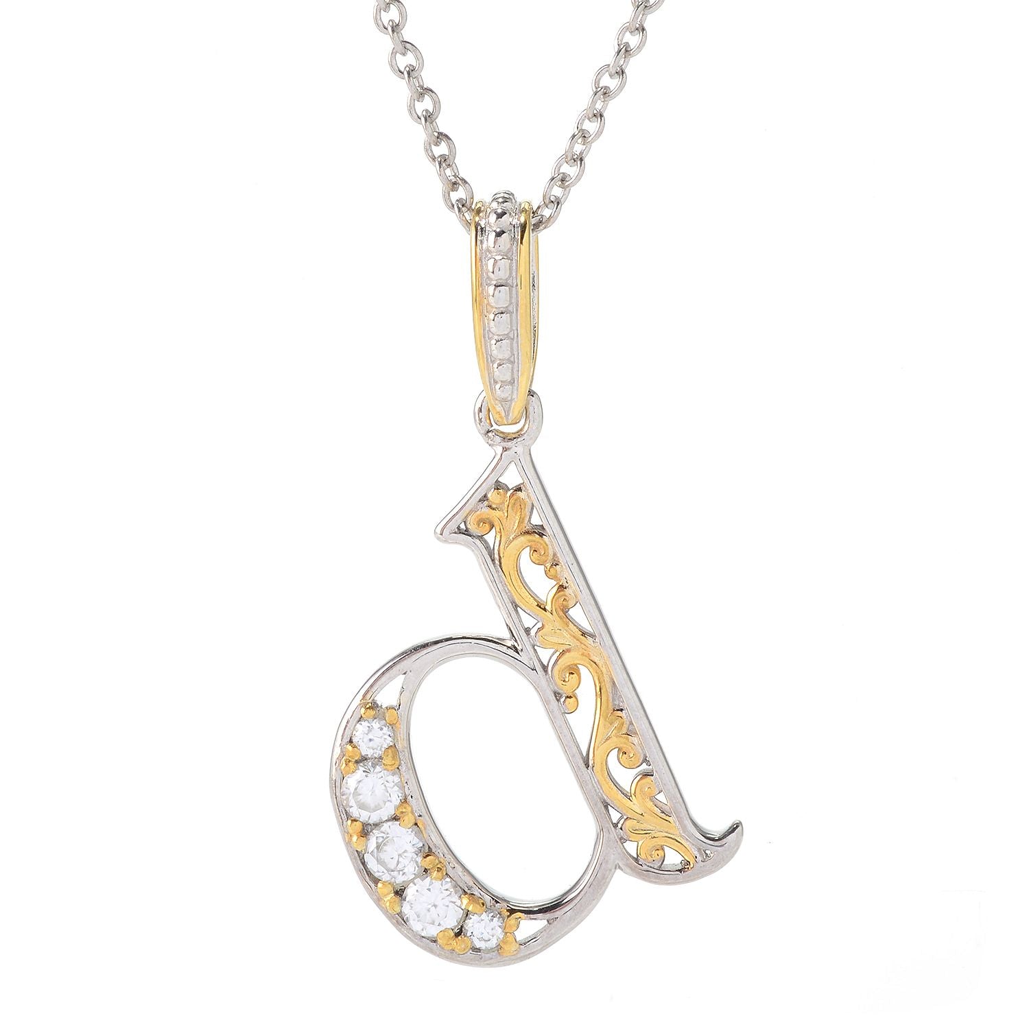 Gems en Vogue White Zircon 5-Stone Initial Pendant