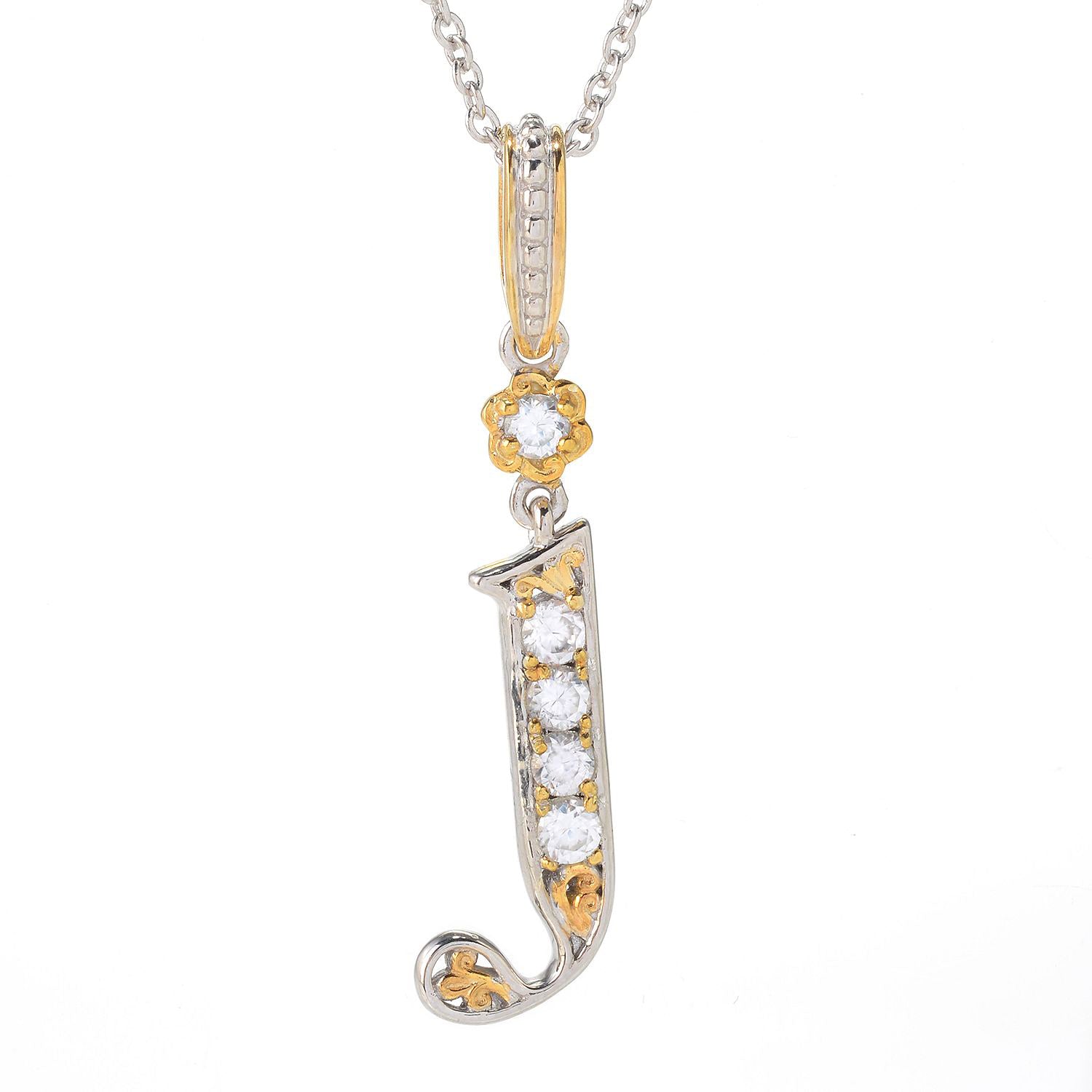 Gems en Vogue White Zircon 5-Stone Initial Pendant