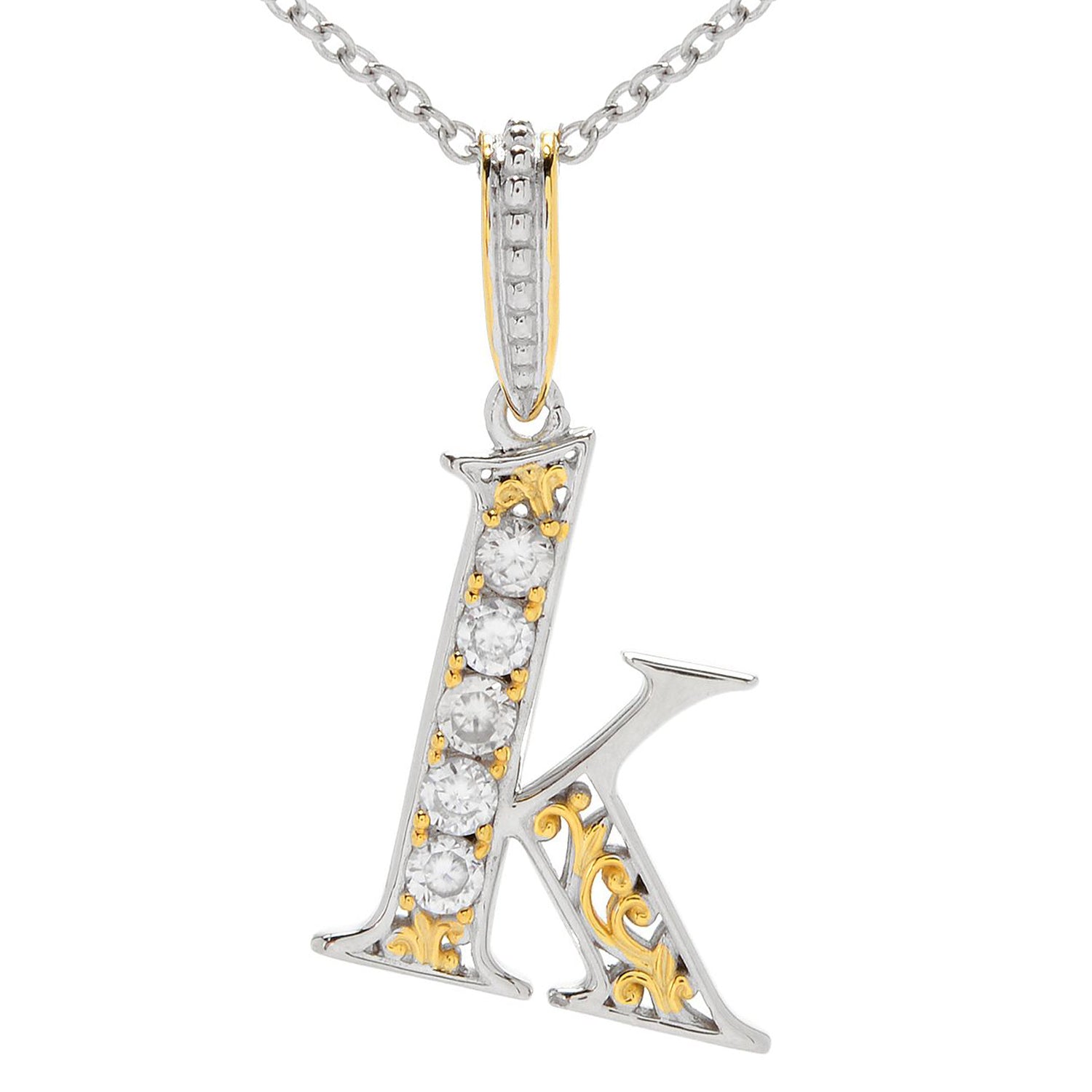 Gems en Vogue White Zircon 5-Stone Initial Pendant