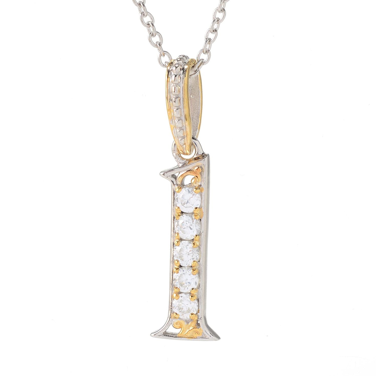 Gems en Vogue White Zircon 5-Stone Initial Pendant