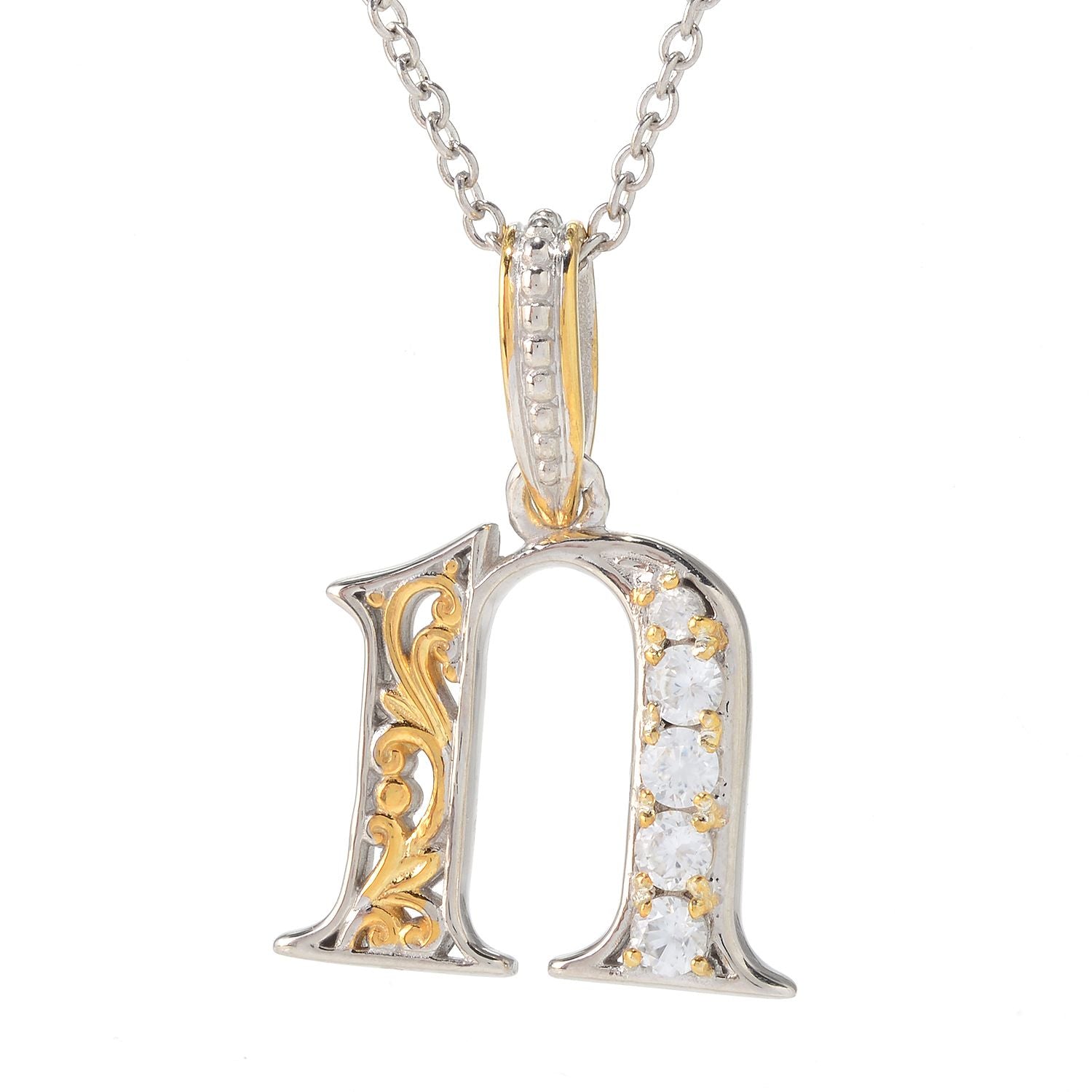 Gems en Vogue White Zircon 5-Stone Initial Pendant