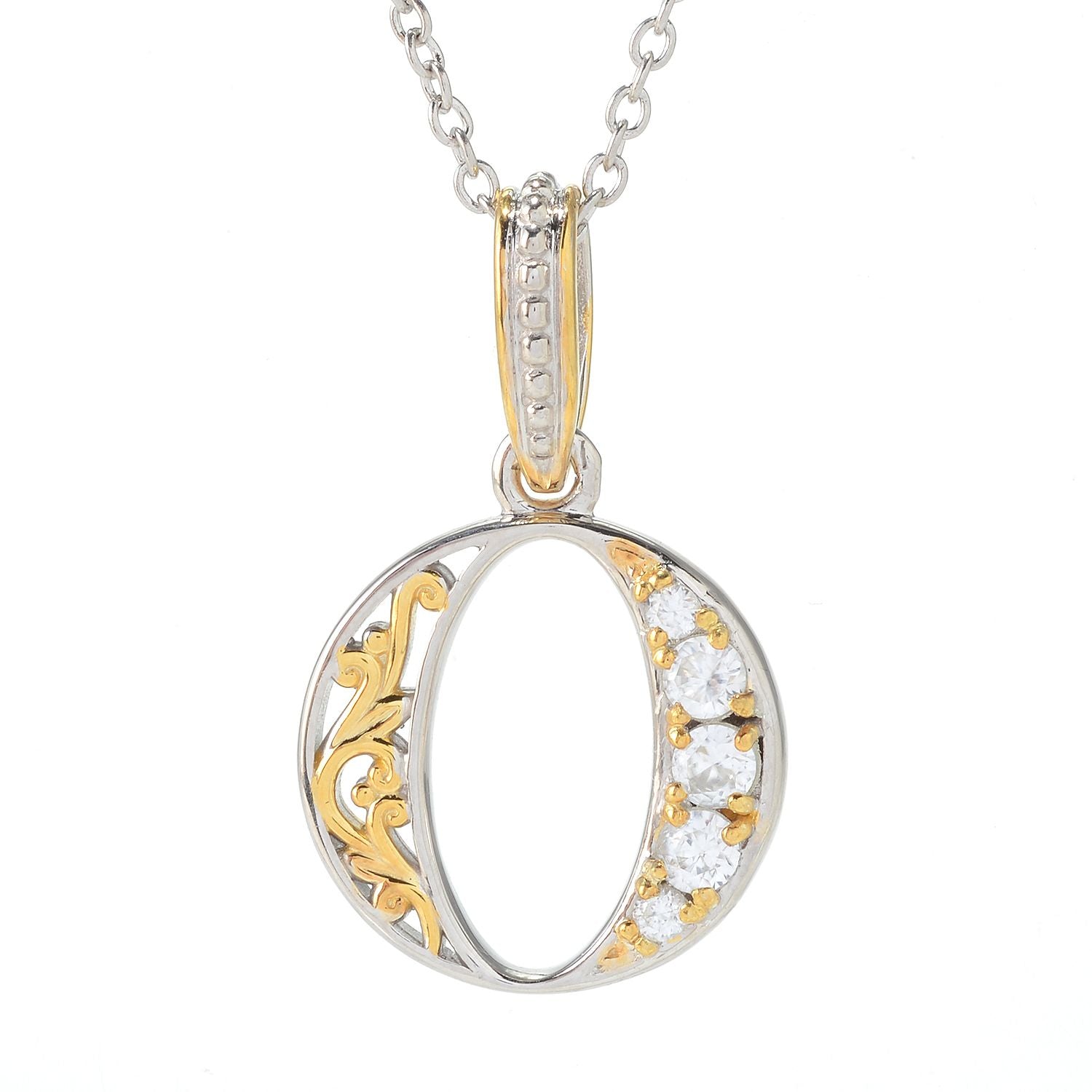 Gems en Vogue White Zircon 5-Stone Initial Pendant