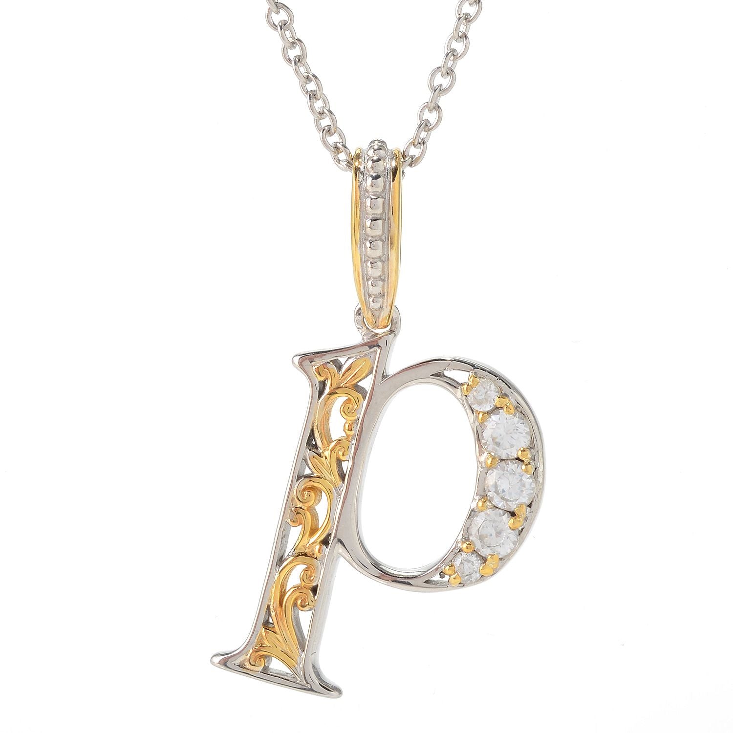 Gems en Vogue White Zircon 5-Stone Initial Pendant