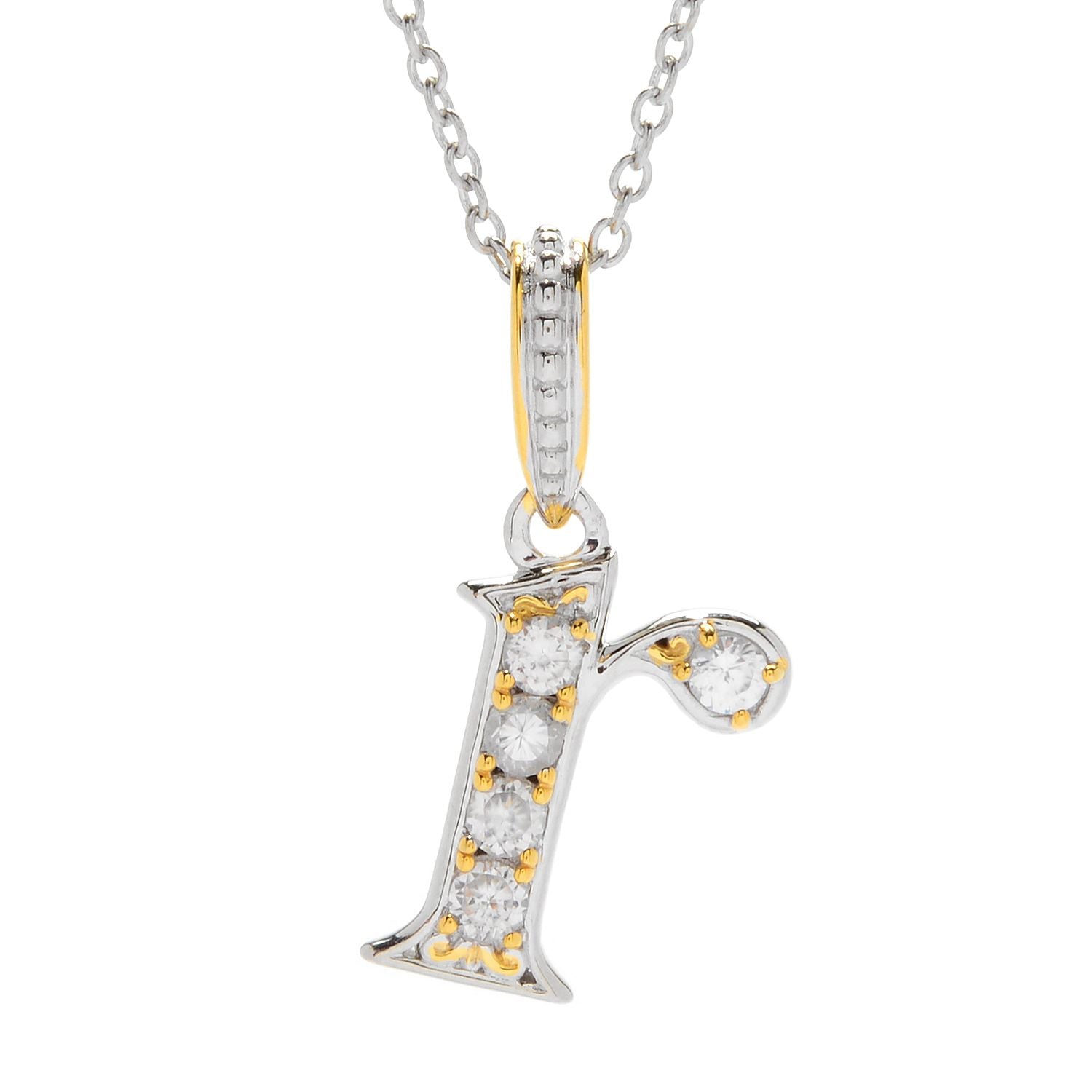 Gems en Vogue White Zircon 5-Stone Initial Pendant