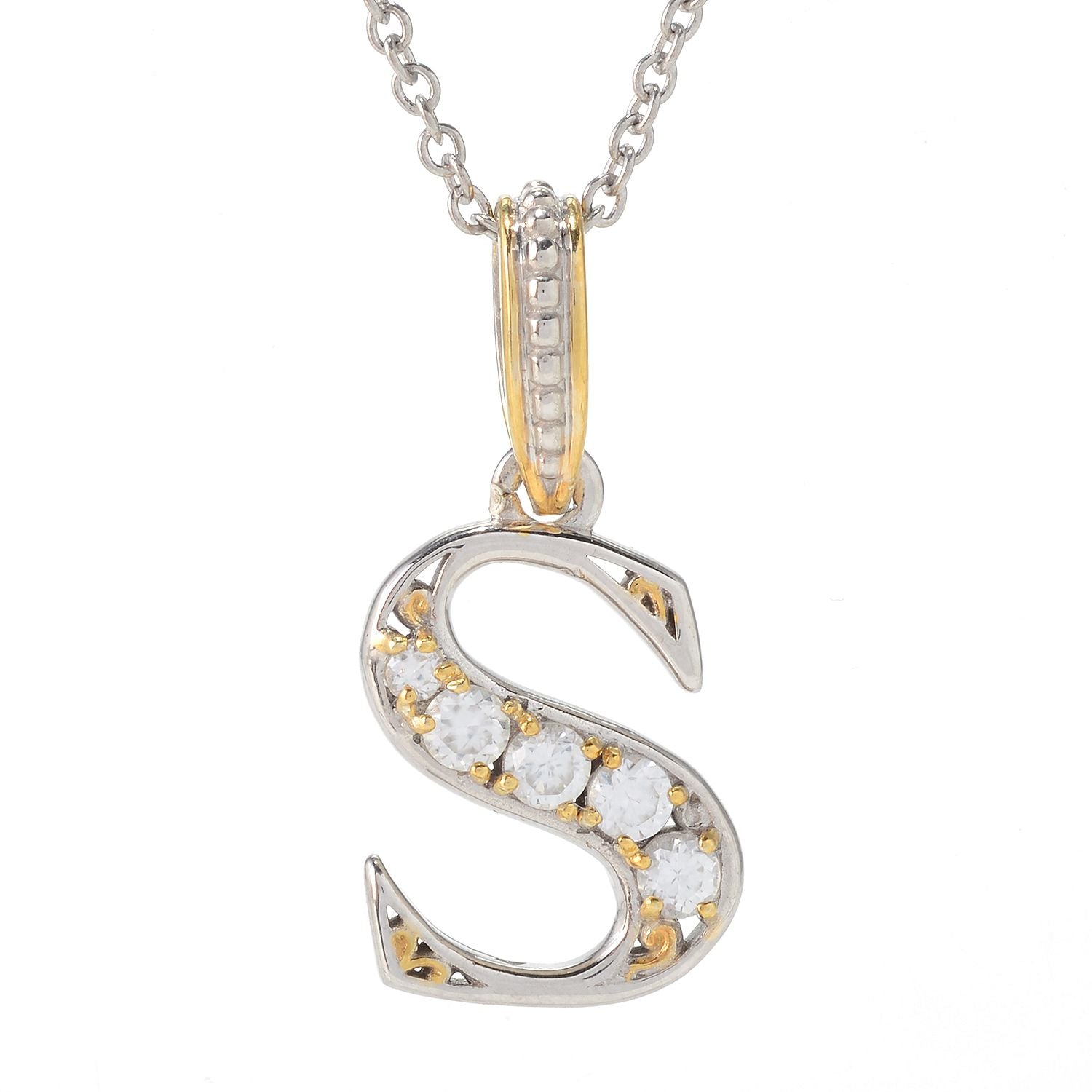 Gems en Vogue White Zircon 5-Stone Initial Pendant